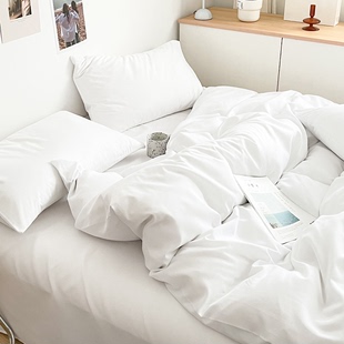 水洗棉床单四件套夏季 白色被套被罩床笠宾馆民宿酒店床上用品三4