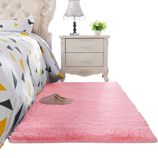 推荐 粉红色长毛地毯卧室满铺可爱网红装 饰可机洗日式 简约纯色床边