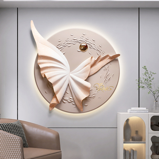 现代简约客厅装 饰画沙发背景墙圆形壁画轻奢创意餐厅浮雕灯光挂画