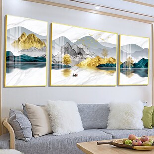 新款 大芬村油画新中式 免打孔挂画北欧风晶瓷抽象画客厅沙发背景装