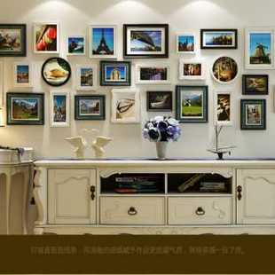 新品 实木欧式 照片墙相框墙客厅现代简约L创意卧室装 饰免打孔沙
