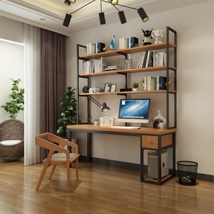 极速实木书桌书架组合书柜一体家用卧室靠墙写字台办公桌工作台长