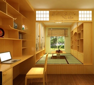 广州日式 实木和室榻榻米定制原木储物炕床衣柜书柜隔断门整体设计
