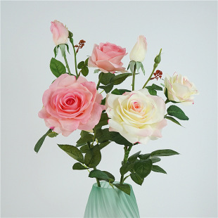 仿真玫瑰花绢花假花荔枝玫瑰花瓶插花装 饰摆件 高品质逼真手感保湿