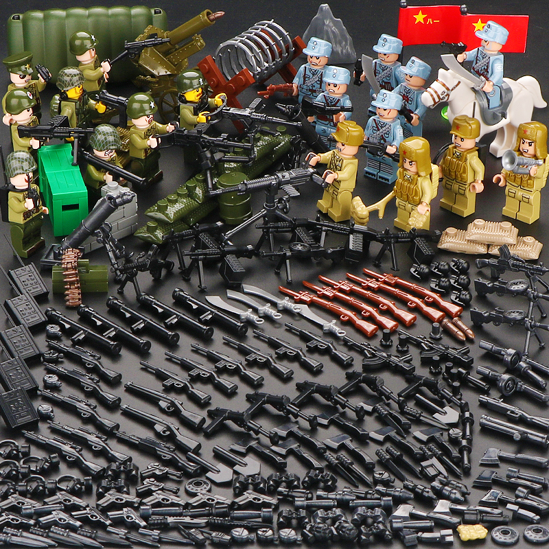 长津湖志愿军士兵人仔红军八路军小人偶男孩拼装 积木儿童益智玩具