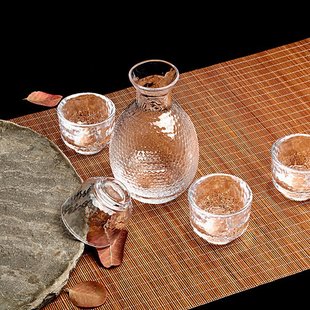创意个性 日式 和风锤目纹玻璃清酒酒具套装 红酒白酒分酒器酒壶酒杯