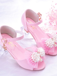 高跟鞋 软底女大童小孩子 女童凉鞋 夏季 公主时尚 2023新款 韩版 白色