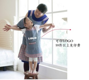 韩版 亲子牛仔手工围裙幼儿园活动围裙妈妈宝宝围裙罩衣可印LOGO