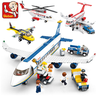 小鲁班空中巴士飞机航空客机航天拼装 积木益智力拼插玩具模型6岁