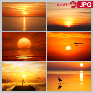 红色夕阳海上日出晚霞彩霞黄色风景图片设计素材