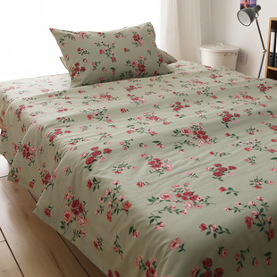 绿底玫瑰纯棉床单床笠单件全棉被罩枕套可搭配四件套全店支持定做
