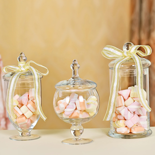 欧式 袖 珍玻璃糖果罐透明储物罐甜品台软装 饰创意婚庆家居厨房摆件