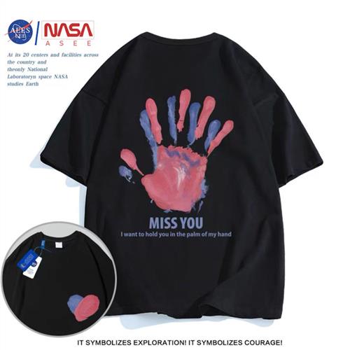 NASA联名短袖 t恤男女潮牌2022夏新款 涂鸦手掌宽松纯棉ins情侣半袖