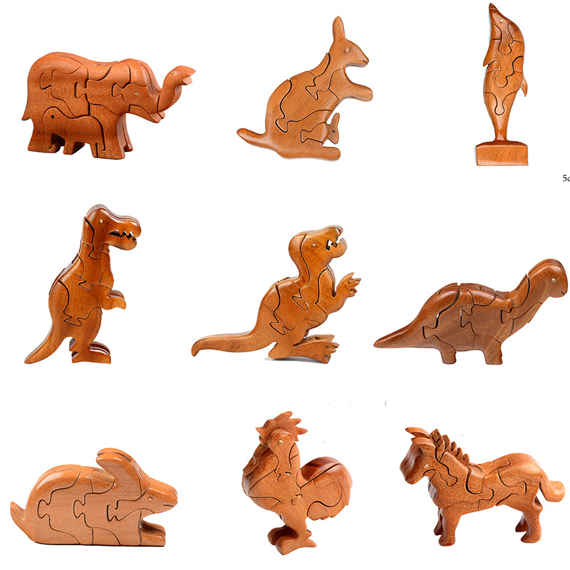 鲁班锁十二生肖儿童益智拼插积木玩具恐龙象拼图榫卯结构动物模型