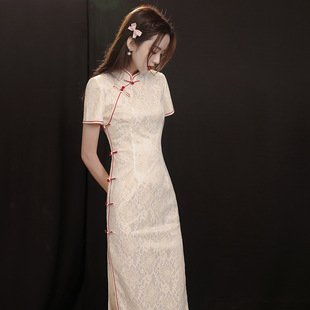 夏季 长款 蚀骨旗袍蕾丝少女年轻款 连衣裙气质优雅复古中国风改良版