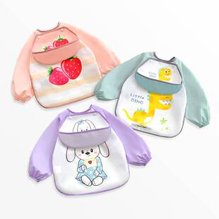日本宝宝长袖 吃饭罩衣防水卡通动漫儿童外穿反穿婴儿围兜