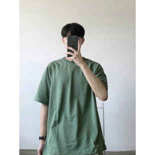 T恤男女 圆领短袖 日系夏季 WHICHONE 牛油果绿纯色棉插肩袖