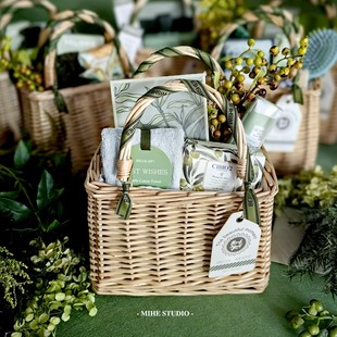 森系绿浆果主题编织手提篮户外派对婚礼商务活动伴手礼成品礼物