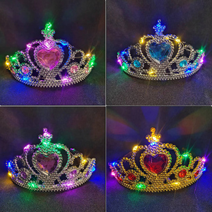 儿童发光皇冠公主头饰小女孩生日快乐带灯公主皇冠个新娘气质王冠