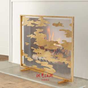 座屏铁艺金色壁炉隔断镂空装 饰座屏家用云彩形取暖器壁炉护栏 欧式
