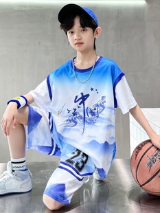 套装 速干篮球服2024新款 法国男童夏季 男孩运动球衣夏装 潮 儿童薄款