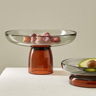 北欧风高脚玻璃水果盘高级感家用客厅茶几摆件大容量干果盒糖果盘