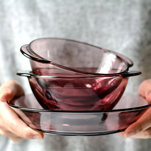 北欧钢化紫色玻璃餐具套装 家用创意水果沙拉碗米饭碗泡面碗菜盘子