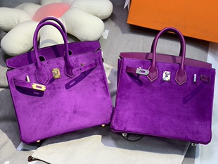 梦幻紫麂皮铂金包25CM真皮全手工缝制正品 女士手提女包奢侈