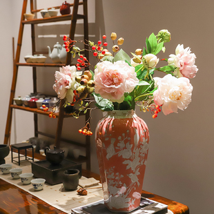 饰品新中式 摆件 青花陶瓷花瓶客厅玄关插花水培干花假花创意桌面装