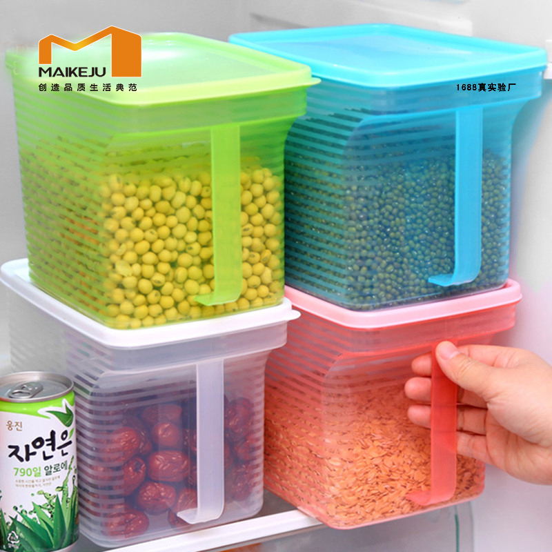 骏雅可叠加带把手厨房冰箱食品收纳盒储物罐塑料透明有盖密封罐子