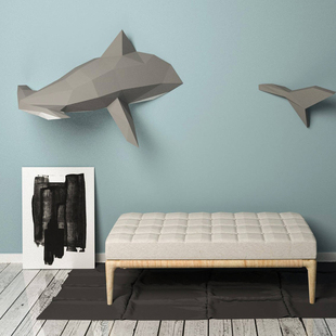 鲨鱼 3D纸模型DIY手工海洋动物纸雕摆件壁挂挂饰几何折纸 锤头鲨