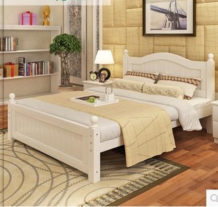 实木床松木白色地中海现代简约欧式 公主单人双人床1.8 1.2 1.5米m