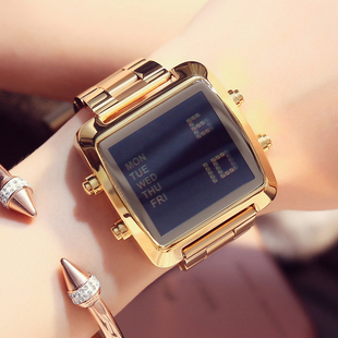 TT大表盘土豪金 时尚 韩版 日历精钢带方形电子时装 表 潮流男女手表