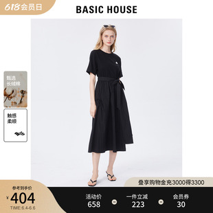 不规则裙子设计感 新款 House Basic 百家好黑色连衣裙女2023夏季