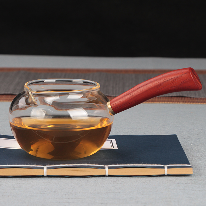茶具加厚高硼硅耐热玻璃侧把公道杯茶滤一体分茶器木把大号茶海