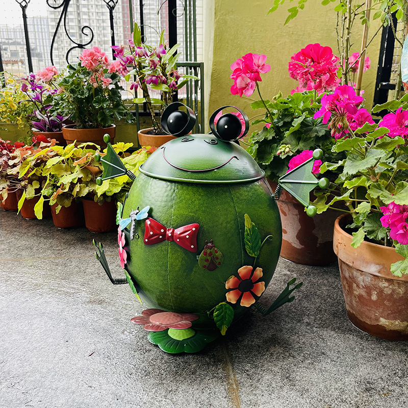 乡村复古铁艺青蛙摆件 户外室内花园阳台客厅创意摆设垃圾桶 美式