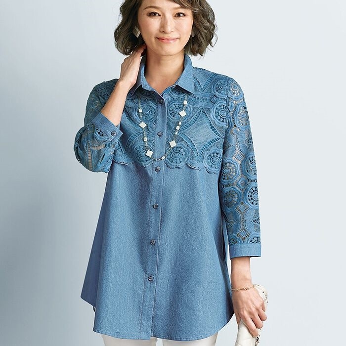 有大码 2023夏季 百搭衬衫 棉混舒适简约七分袖 日本代购 通勤时尚