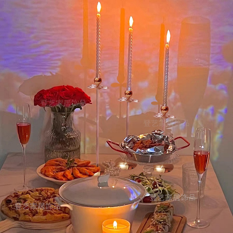 欧式 创意水晶烛台座摆件高级感家用餐桌烛光晚餐道具浪漫情调蜡烛