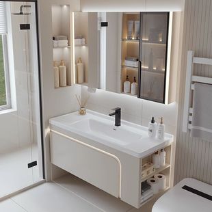 波洛克2023款 奶油陶瓷一体盆浴室柜组合卫生间洗漱台洗手洗脸盆柜