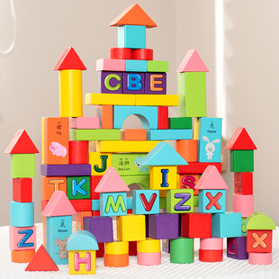 木制儿童积木拼装 玩具益智力开发1 6周2岁实木质宝宝木头幼儿园