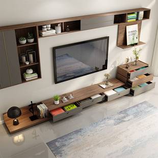北欧茶几电视柜组合墙柜现代简约一体背景墙装 饰柜整体小户型 新款