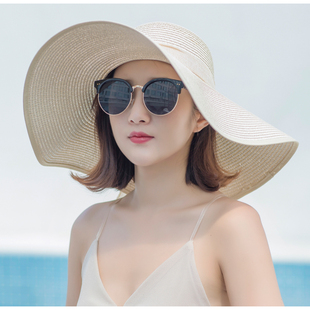 度假沙滩帽子女夏天海边草帽防晒遮阳出游旅游韩版 百搭大檐太阳帽