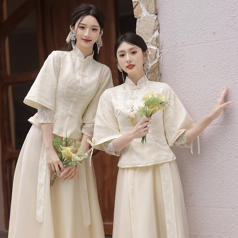 新中式 伴娘服2024新款 春季 中国风婚礼姐妹裙伴娘团显瘦秀禾礼服女