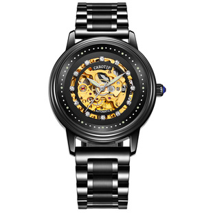 防水士腕表男表黑色手表卡罗蒂夫2021新款 全自动机械表镂空夜光