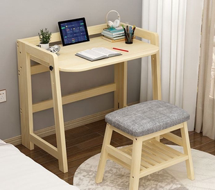 家用学生实木简约书桌小户型折叠桌写字桌简易升降松木卧室电脑桌