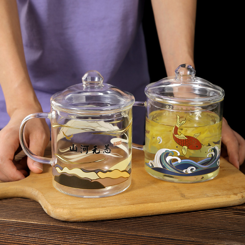 明尚德革命杯创意复古玻璃杯透明耐热水杯子带盖茶杯怀旧杯马克杯