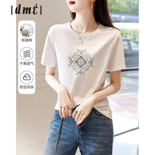 德玛纳白色短袖 t恤女2023夏季 休闲显瘦半袖 体恤衫 韩版 棉上衣 新款