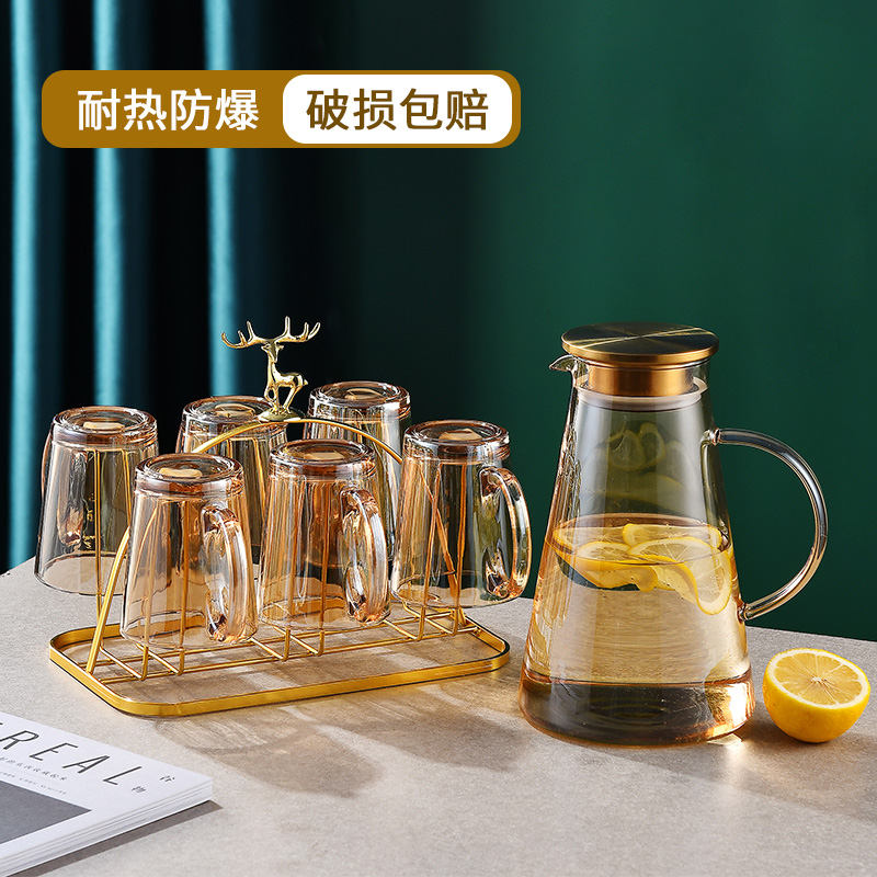 凉白开水杯大容量泡茶壶套装 高硼硅耐热玻璃水壶耐高温家用夏季