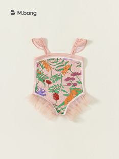 新款 儿童泳衣a类夏季 6岁中小女童宝宝碎花吊带连体游泳装 海边