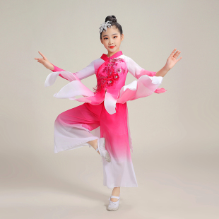 新款 少儿童古典舞演出服女茉莉花秧歌民族绿色玫红色舞蹈练功飘逸